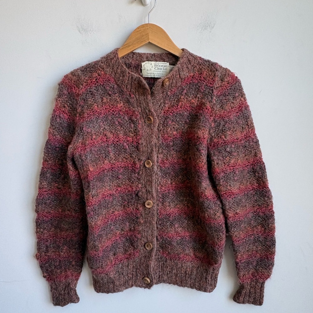 Vintage Stone Circle Handknit Ireland Wool Cardigan Boucle Textured Sweater - Picture 8 of 9